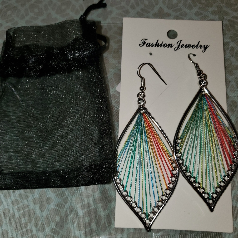 BOHO earrings colorful thread teardrop dangle New - Picture 3 of 6